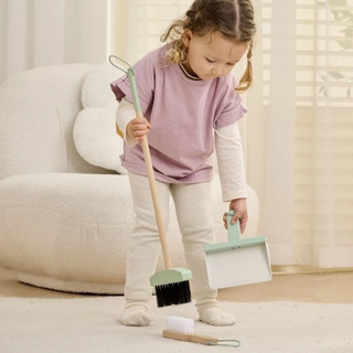 Bērnu uzkopšanas koka komplekts ar statīvu koka slota un šaufele bērniem Montessori