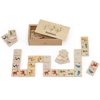 Double sided wooden Domino for kids - animals and dots