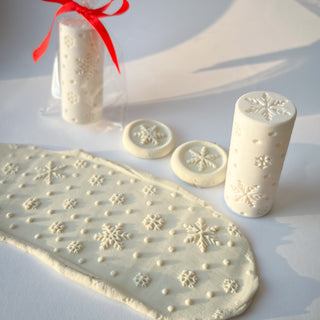 Sniegpārsliņas - ziemas tekstūras rullītis plastilīnam ar stampiņām abos galos
