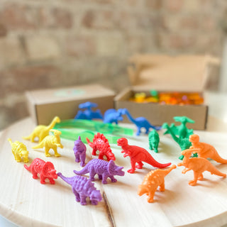 Dinosaur color sorting and counting set- 18 dinosaurs, 1 tweezer