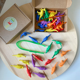 Dinosaur color sorting and counting set- 18 dinosaurs, 1 tweezer