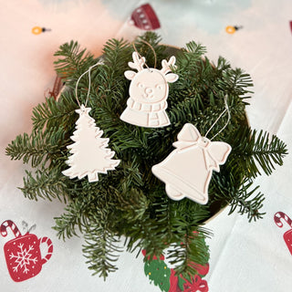 Izkrāso pats- Ziemassvētku eglītes rotājumi, 3gab (Eglīte, zvaniņš, briedis)