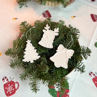 Izkrāso pats- Ziemassvētku eglītes rotājumi, 3gab (Eglīte, zvaniņš, briedis)