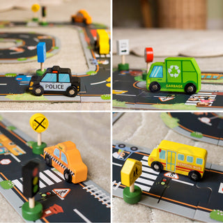 Wooden vehicle and road sign play set