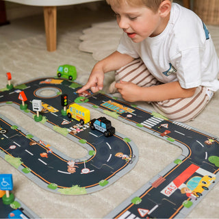 Wooden vehicle and road sign play set