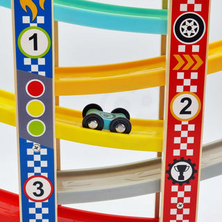 Lielā sacīkšu trase ar 6 mazajiem koka auto