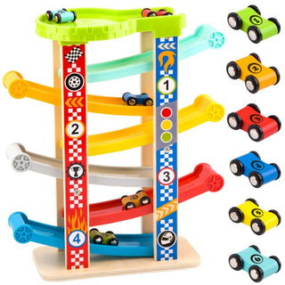 Lielā sacīkšu trase ar 6 mazajiem koka auto