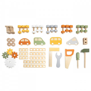 Koka meistara darbagalds bērniem ar instrumentiem un aksesuāriem