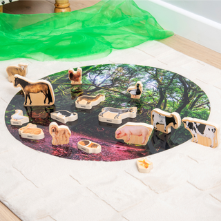 Reālistiski koka dzīvnieku klucīši - lauku sēta, 15 gab