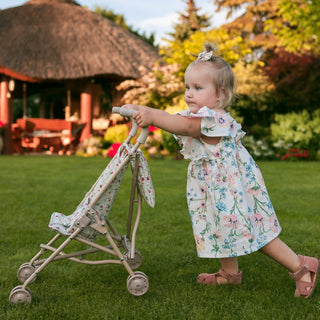 Foldable doll stroller with teddy bear pattern