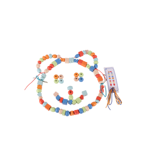 Wooden threading bead set for kids- 90 wooden lacing beads and strings