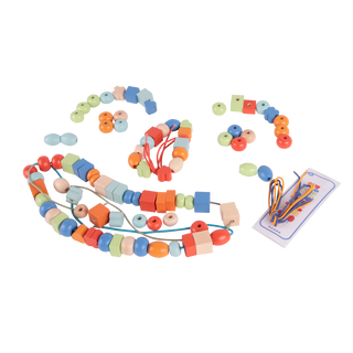 Wooden threading bead set for kids- 90 wooden lacing beads and strings