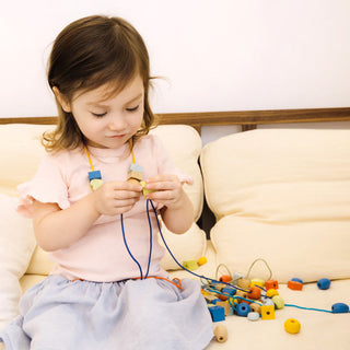 Wooden threading bead set for kids- 90 wooden lacing beads and strings