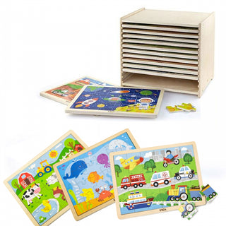 Lielais koka pužļu komplekts ar statīvu - 12 puzles