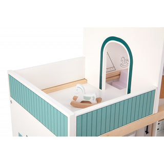 Lielā koka leļļu māja ar mēbelēm un lellīšu ģimeni