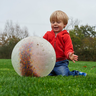 Īpaši lielā caurspīdīgā sensorā bumba ar confetti