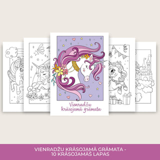 Unicorn coloring pages - 10 pages + book cover