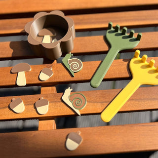 Rudens sensoro rotaļu eko figūriņas 14 gab- sēnes, zīles, eži, gliemeži, sensory mini loose parts
