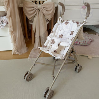 Salokāmi leļļu rati ar lācīšu apdruku