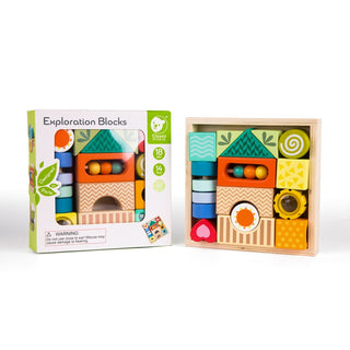 Sensory blocks in a wooden frame