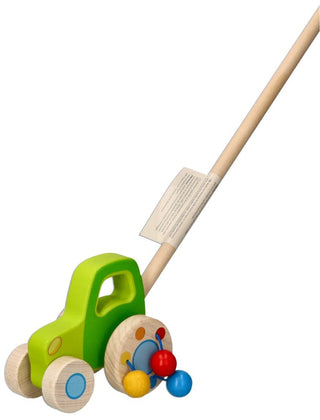 Stumjamā koka rotaļlieta- traktors ar kociņu