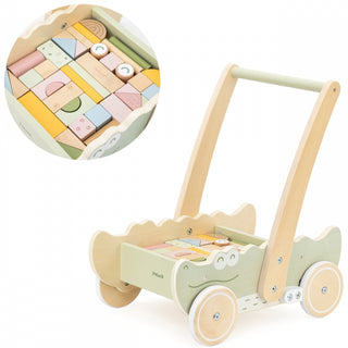 Stumjamie koka ratiņi ar klucīšiem - krokodils