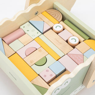 Stumjamie koka ratiņi ar klucīšiem - krokodils