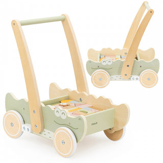 Stumjamie koka ratiņi ar klucīšiem - krokodils