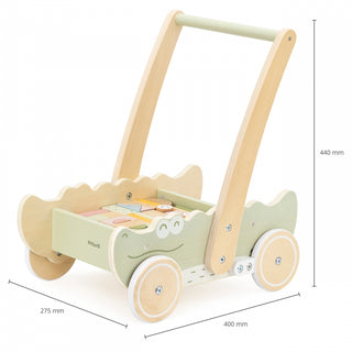 Stumjamie koka ratiņi ar klucīšiem - krokodils