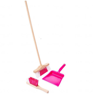 Pink children's cleaning set with broom and dustpan, Goki