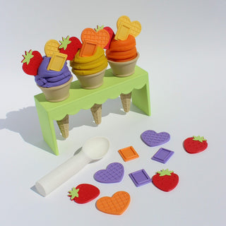Eko saldējuma komplekts bērniem- plastilīna veidošanas piederumu komplekts sensorajām rotaļām, zaļš