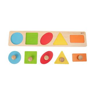 Shape matching geometry wooden puzzle with knobs