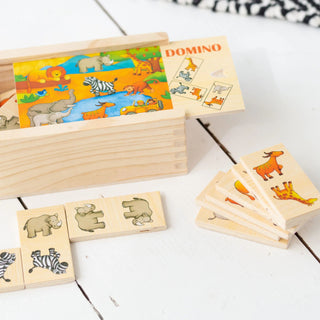 Safari animals - picture domino in wooden box