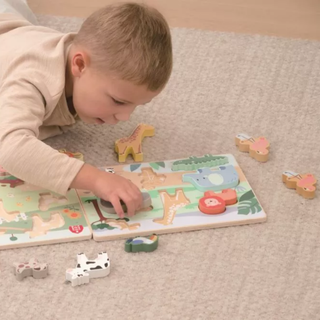 Savvaļas dzīvnieku koka puzle mazuļiem ar īpaši bieziem gabaliņiem, Safari chunky puzzle