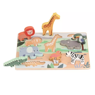 Savvaļas dzīvnieku koka puzle mazuļiem ar īpaši bieziem gabaliņiem, Safari chunky puzzle