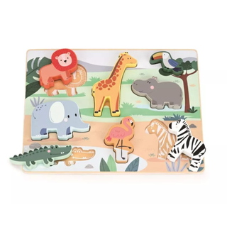 Savvaļas dzīvnieku koka puzle mazuļiem ar īpaši bieziem gabaliņiem, Safari chunky puzzle