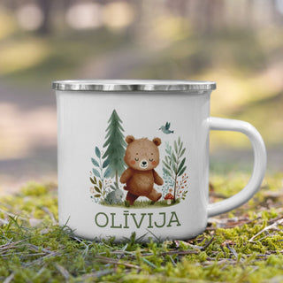Personalised cup for children with name - woodland scene