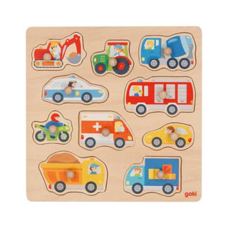 Transportlīdzekļi-  liela koka tapiņu puzle ar fonu, Goki