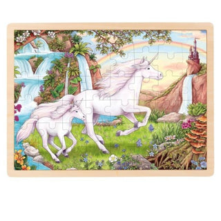 Unicorn world wooden puzzle with a base 48 pcs, Goki
