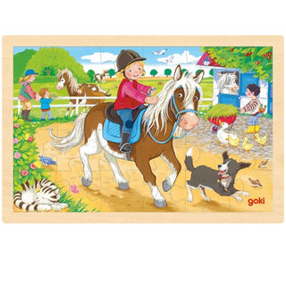 Pony farm wooden puzzle 24 pieces, with a wooden base Goki