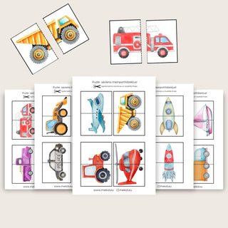 Printable puzzles - 20 pcs match vehicle halves