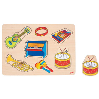 Wooden music sound puzzle, with musical instrument sounds, Goki