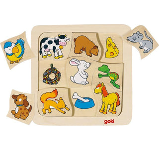 Wooden puzzle - who eats what? Goki