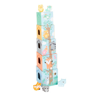 Stackable cube tower Pastel with animal figurines