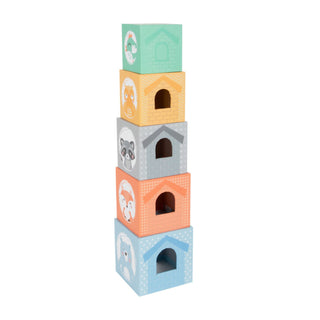 Stackable cube tower Pastel with animal figurines