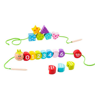 Ciparu tārpiņš- koka veramās krelles, vēršanas komplekts bērniem