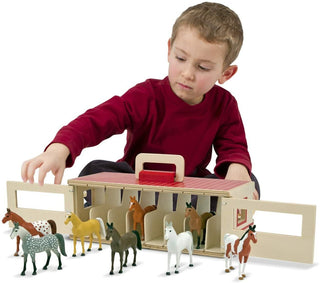 Horse play set for kids- wooden horse stable and 8 toy horse figurines, Melissa & Doug