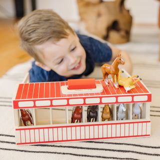 Horse play set for kids- wooden horse stable and 8 toy horse figurines, Melissa & Doug