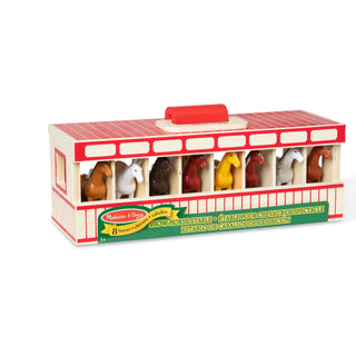 Horse play set for kids- wooden horse stable and 8 toy horse figurines, Melissa & Doug
