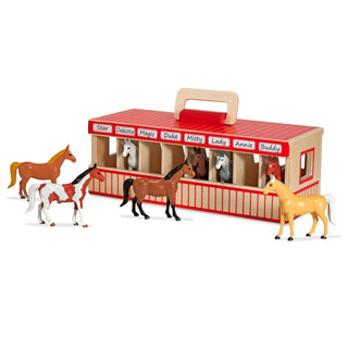 Horse play set for kids- wooden horse stable and 8 toy horse figurines, Melissa & Doug